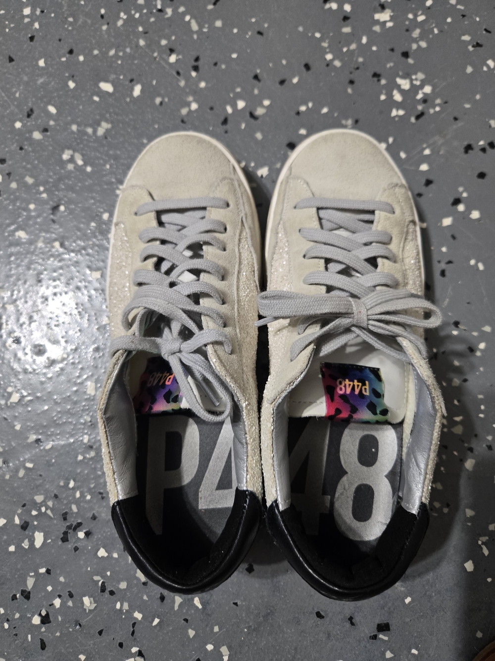 P448 Women’s Light Gray Suede Sneakers with Black Heel Tab
